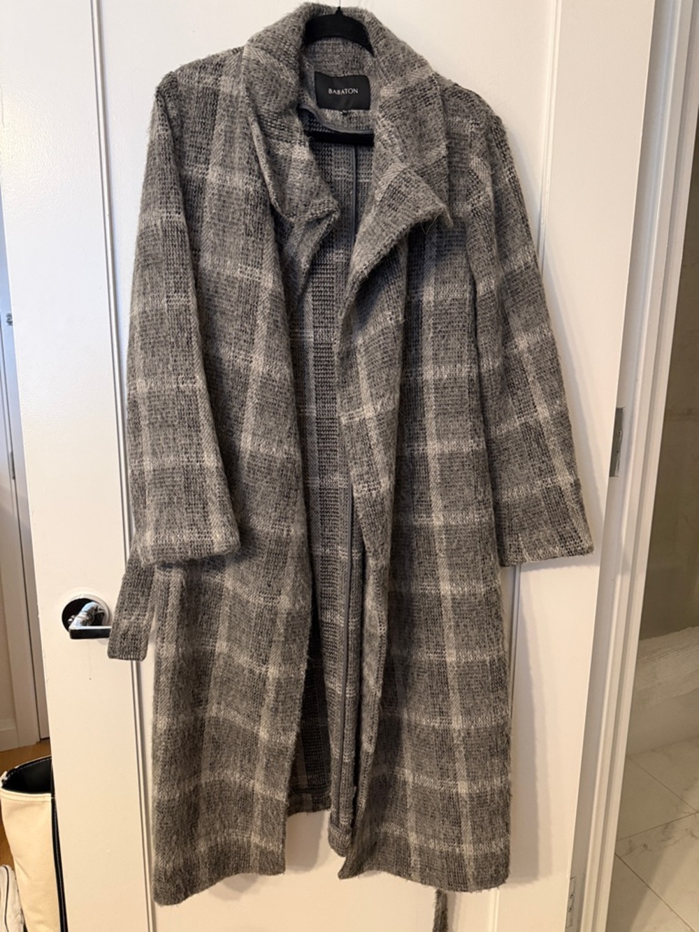 Babaton Gray Plaid Midweight Trench Coat